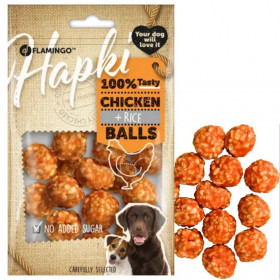 Лакомство за кучета Flamingo HAPKI CHICKEN & RICE BALLS 75гр - кюфтенца с пиле и ориз